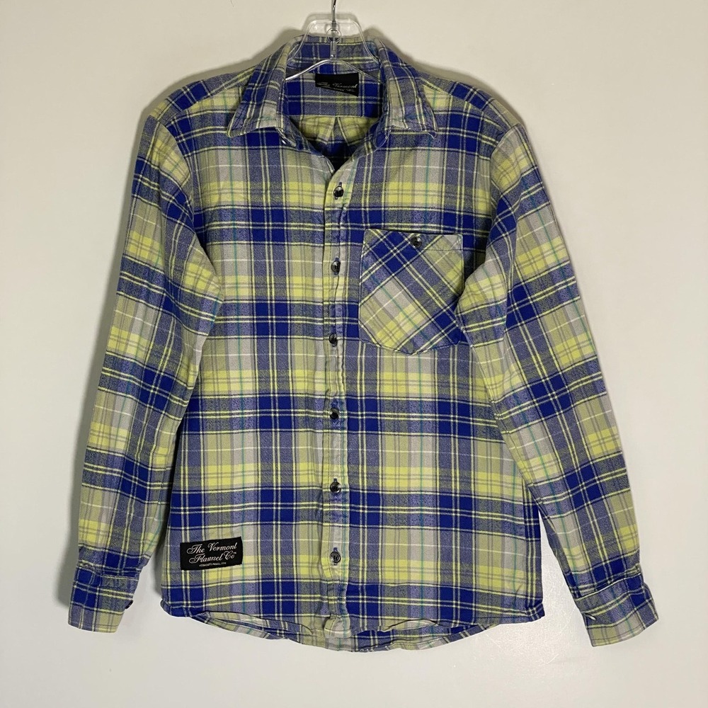 The Vermont Flannel Co Shirt Mens XS Blue Plaid Flannel Button Up‎ Cotton USA